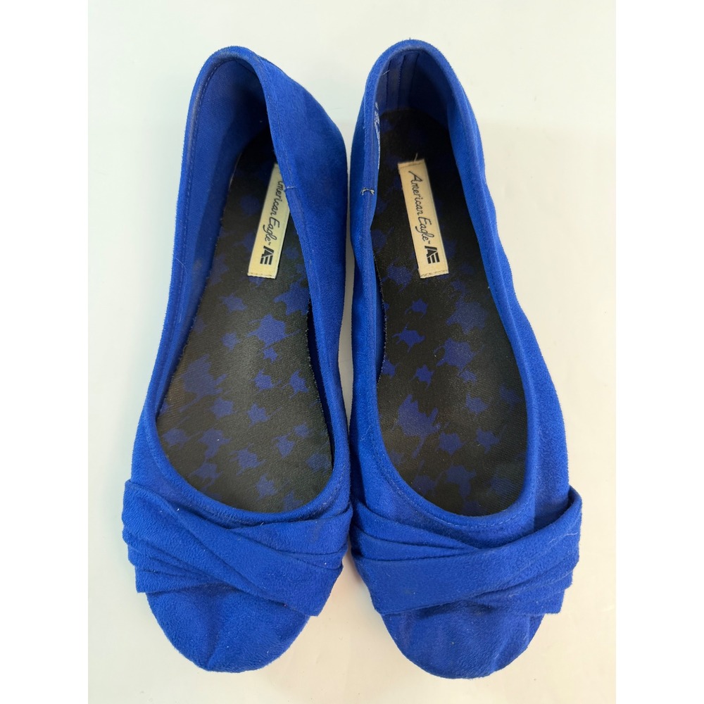 American Eagle Womens Royal Blue Fabric Pleated Knot Ballet Flats Size 9